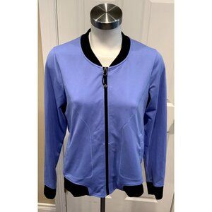 Athleta Light Blue Varsity Style Zip-Up Jacket W/ Navy Blue Trim, Size Medium